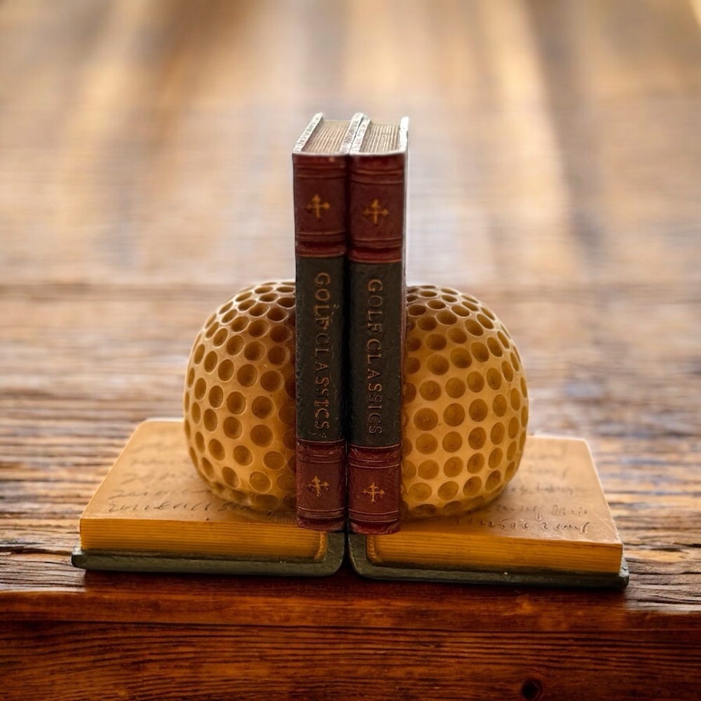 Vintage Golf Ball Bookends White Classic Office Decor - Picture 4 of 6